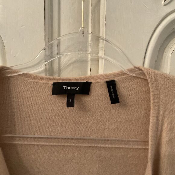Theory Cardigan Sweater Women's S Camel Open Front Wool Blend - Picture 4 of 11